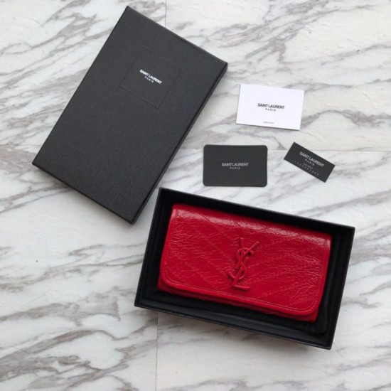 Replica Portafoglio grande YSL Saint Laurent Niki in pelle increspata vintage rosso Replica Portafoglio grande YSL Saint Laurent Niki in pelle increspata vintage rosso