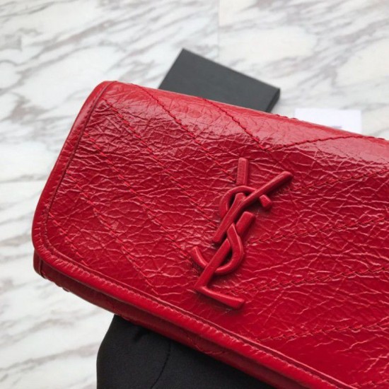 Replica Portafoglio grande YSL Saint Laurent Niki in pelle increspata vintage rosso Replica Portafoglio grande YSL Saint Laurent Niki in pelle increspata vintage rosso