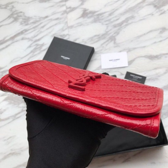 Replica Portafoglio grande YSL Saint Laurent Niki in pelle increspata vintage rosso Replica Portafoglio grande YSL Saint Laurent Niki in pelle increspata vintage rosso