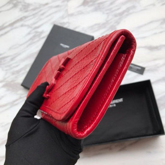 Replica Portafoglio grande YSL Saint Laurent Niki in pelle increspata vintage rosso Replica Portafoglio grande YSL Saint Laurent Niki in pelle increspata vintage rosso