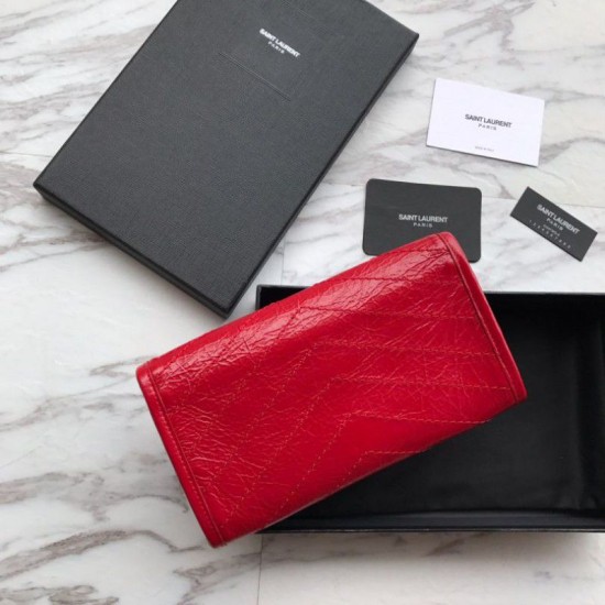 Replica Portafoglio grande YSL Saint Laurent Niki in pelle increspata vintage rosso Replica Portafoglio grande YSL Saint Laurent Niki in pelle increspata vintage rosso