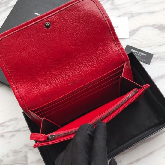Replica Portafoglio grande YSL Saint Laurent Niki in pelle increspata vintage rosso Replica Portafoglio grande YSL Saint Laurent Niki in pelle increspata vintage rosso