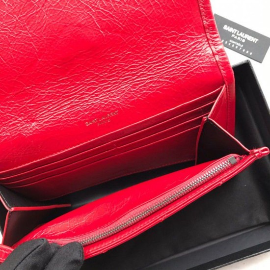 Replica Portafoglio grande YSL Saint Laurent Niki in pelle increspata vintage rosso Replica Portafoglio grande YSL Saint Laurent Niki in pelle increspata vintage rosso