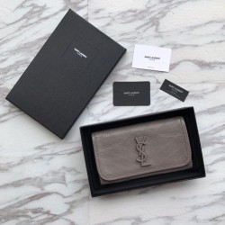 Portafoglio grande YSL Saint Laurent Niki in pelle increspata grigio vintage