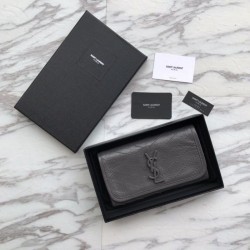Portafoglio grande YSL Saint Laurent Niki in pelle increspata vintage grigio scuro