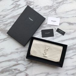 Portafoglio grande YSL Saint Laurent Niki in pelle vintage increspata bianco