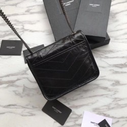 Portafoglio a catena YSL Saint Laurent Niki in pelle nera increspata vintage
