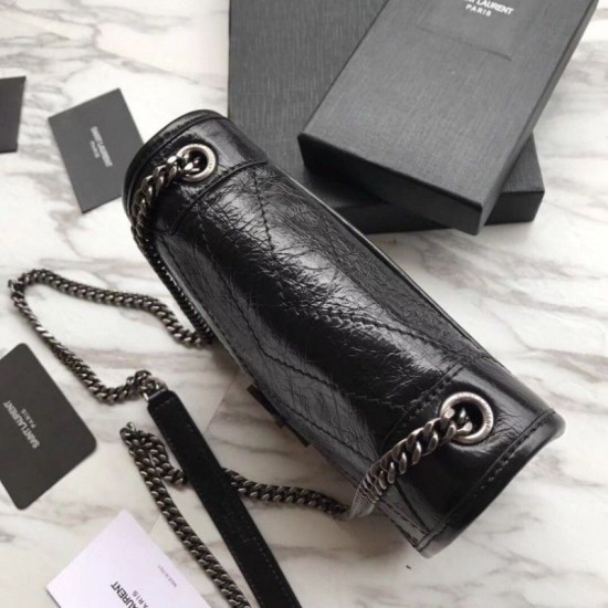 Replica Portafoglio a catena YSL Saint Laurent Niki in pelle nera increspata vintage Replica Portafoglio a catena YSL Saint Laurent Niki in pelle nera increspata vintage