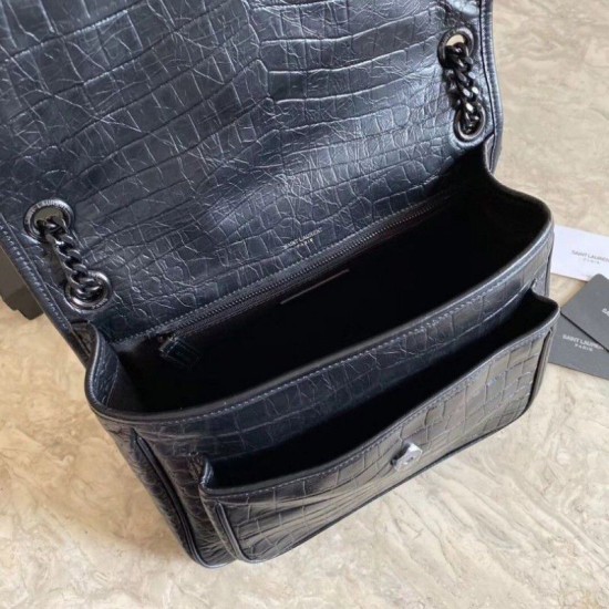 Replica Borsa a catena media Niki YSL Saint Laurent in coccodrillo nera Replica Borsa a catena media Niki YSL Saint Laurent in coccodrillo nera
