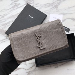 Portafoglio grande YSL Saint Laurent Niki in pelle increspata grigio vintage