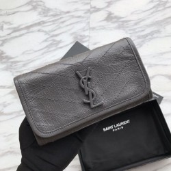 Portafoglio grande YSL Saint Laurent Niki in pelle increspata vintage grigio scuro