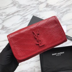 Portafoglio grande YSL Saint Laurent Niki in pelle increspata vintage rosso
