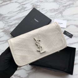 Portafoglio grande YSL Saint Laurent Niki in pelle vintage increspata bianco