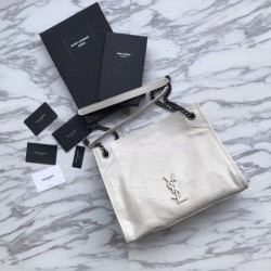 Shopping bag YSL Saint Lauren Niki Medium in pelle vintage increspata beige