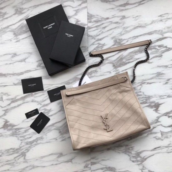Replica Shopping bag YSL Saint Lauren Niki Medium in pelle vintage increspata grigia