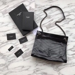 Shopping bag YSL Saint Lauren Niki Medium in pelle vintage increspata nera