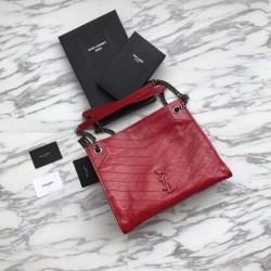 Shopping bag YSL Saint Lauren Niki Medium in pelle vintage increspata rossa