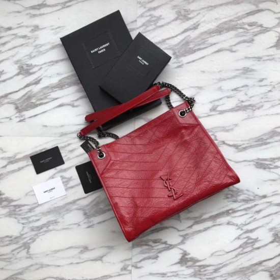 Replica Shopping bag YSL Saint Lauren Niki Medium in pelle vintage increspata rossa