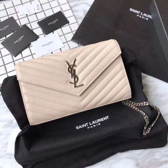 Replica YSL Saint Laurent Granulato Matelasse Chain Portafoglio Beige Replica YSL Saint Laurent Granulato Matelasse Chain Portafoglio Beige