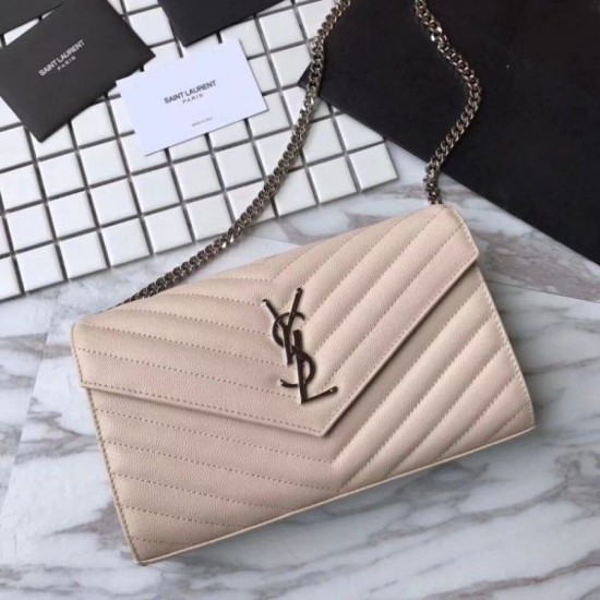 Replica YSL Saint Laurent Granulato Matelasse Chain Portafoglio Beige Replica YSL Saint Laurent Granulato Matelasse Chain Portafoglio Beige