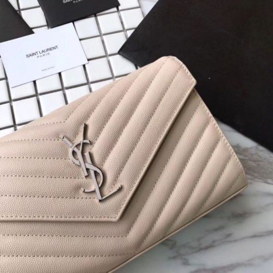 Replica YSL Saint Laurent Granulato Matelasse Chain Portafoglio Beige Replica YSL Saint Laurent Granulato Matelasse Chain Portafoglio Beige