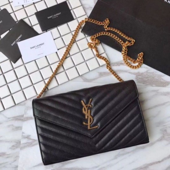 Replica YSL Saint Laurent Granulato Matelasse Chain Portafoglio Nero Replica YSL Saint Laurent Granulato Matelasse Chain Portafoglio Nero