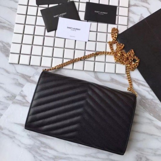 Replica YSL Saint Laurent Granulato Matelasse Chain Portafoglio Nero Replica YSL Saint Laurent Granulato Matelasse Chain Portafoglio Nero