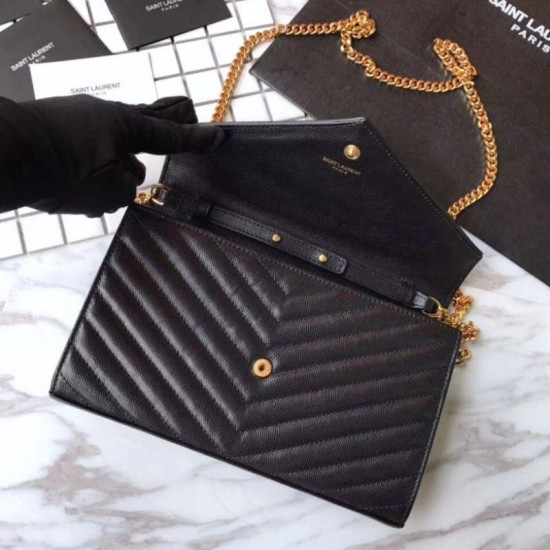 Replica YSL Saint Laurent Granulato Matelasse Chain Portafoglio Nero Replica YSL Saint Laurent Granulato Matelasse Chain Portafoglio Nero