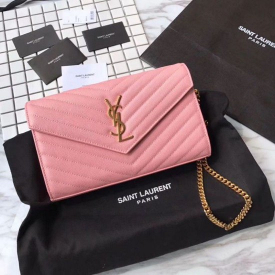Replica YSL Saint Laurent Granulato Matelasse Chain Portafoglio Rosa Replica YSL Saint Laurent Granulato Matelasse Chain Portafoglio Rosa
