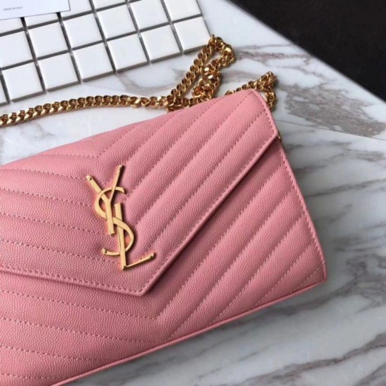 Replica YSL Saint Laurent Granulato Matelasse Chain Portafoglio Rosa Replica YSL Saint Laurent Granulato Matelasse Chain Portafoglio Rosa