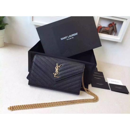 Replica Saint Laurent Catena Portafoglio in pelle Black Grain Replica Saint Laurent Catena Portafoglio in pelle Black Grain