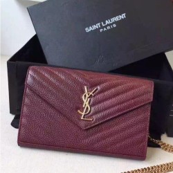 Saint Laurent Catena Portafoglio in pelle Bordeaux grano