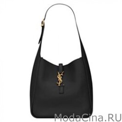 YSL Saint Laurent Le 5 A 7 Borsa Hobo Piccola Morbida In Pelle Liscia Nera