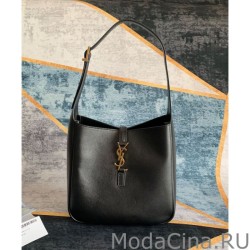 YSL Saint Laurent Le 5 A 7 Borsa Hobo Piccola Morbida In Pelle Liscia Nera