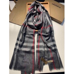 Scialle Burberry Aquatic Cashmere Small Check 75 x 220 Grigio