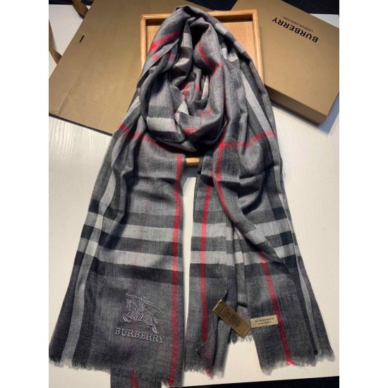 Replica Scialle Burberry Aquatic Cashmere Small Check 75 x 220 Grigio