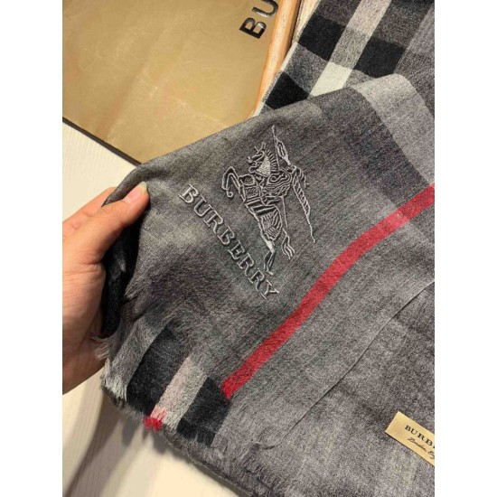 Replica Scialle Burberry Aquatic Cashmere Small Check 75 x 220 Grigio