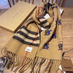 Scialle Burberry in lana e cashmere con motivo check double-face e logo 30 x 180 marrone