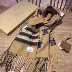 Scialle Burberry in lana e cashmere con motivo check double-face e logo 30 x 180 marrone