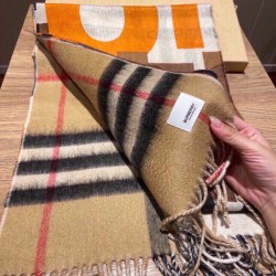 Scialle Burberry in lana e cashmere con motivo check double face e logo 30 x 180 arancione