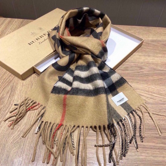 Replica Burberry Scialle in lana cashmere con motivo tartan a doppia faccia con logo 30 x 180 marrone