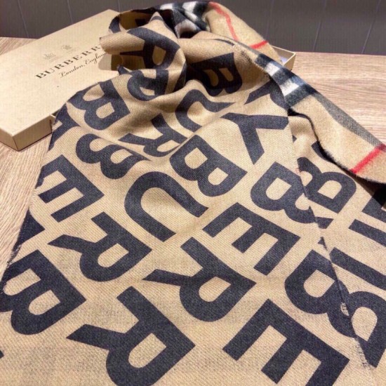 Replica Burberry Scialle in lana cashmere con motivo tartan a doppia faccia con logo 30 x 180 marrone