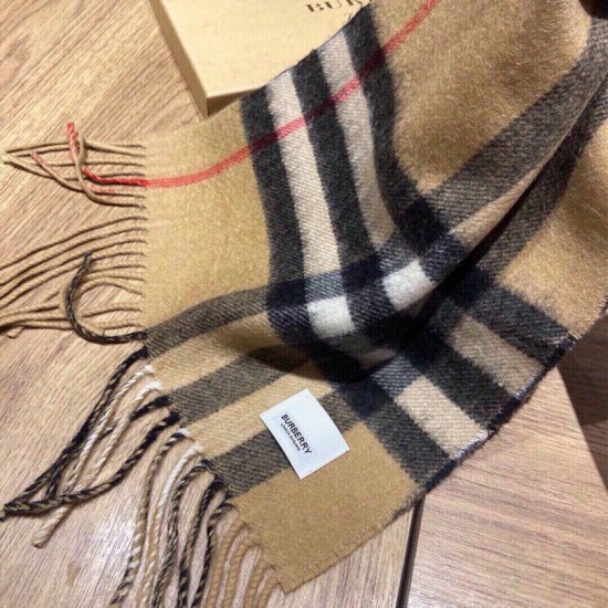 Replica Burberry Scialle in lana cashmere con motivo tartan a doppia faccia con logo 30 x 180 marrone