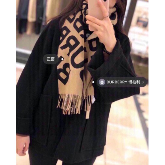 Replica Burberry Scialle in lana cashmere con motivo tartan a doppia faccia con logo 30 x 180 marrone