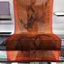 Sciarpa lunga in cashmere con motivo tartan Hermes Sky Horse 110 x 200 arancione