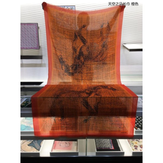 Replica Sciarpa lunga in cashmere con motivo tartan Hermes Sky Horse 110 x 200 arancione
