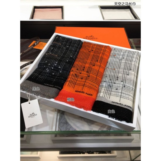 Replica Sciarpa lunga in cashmere con motivo tartan Hermes Sky Horse 110 x 200 arancione