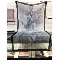 Sciarpa lunga in cashmere con motivo tartan Hermes Sky Horse 110 x 200 bianca