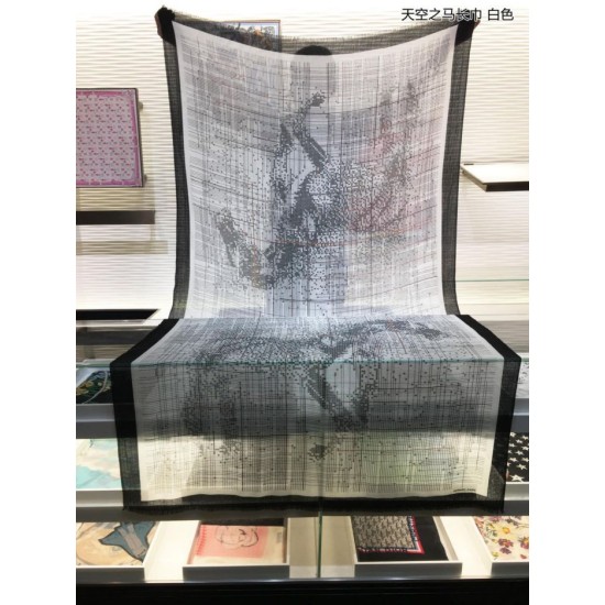 Replica Sciarpa lunga in cashmere con motivo tartan Hermes Sky Horse 110 x 200 bianca