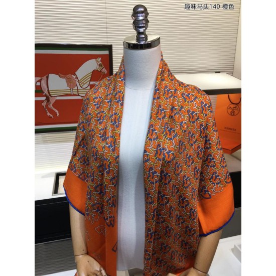 Replica Hermes divertente scialle di seta cashmere testa di cavallo 140 arancione
